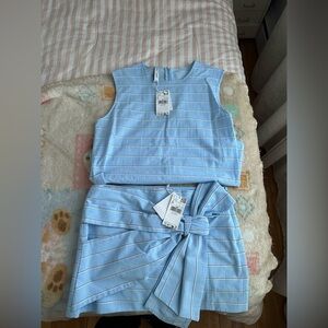 Mango Light Blue Striped Top and Skirt Set